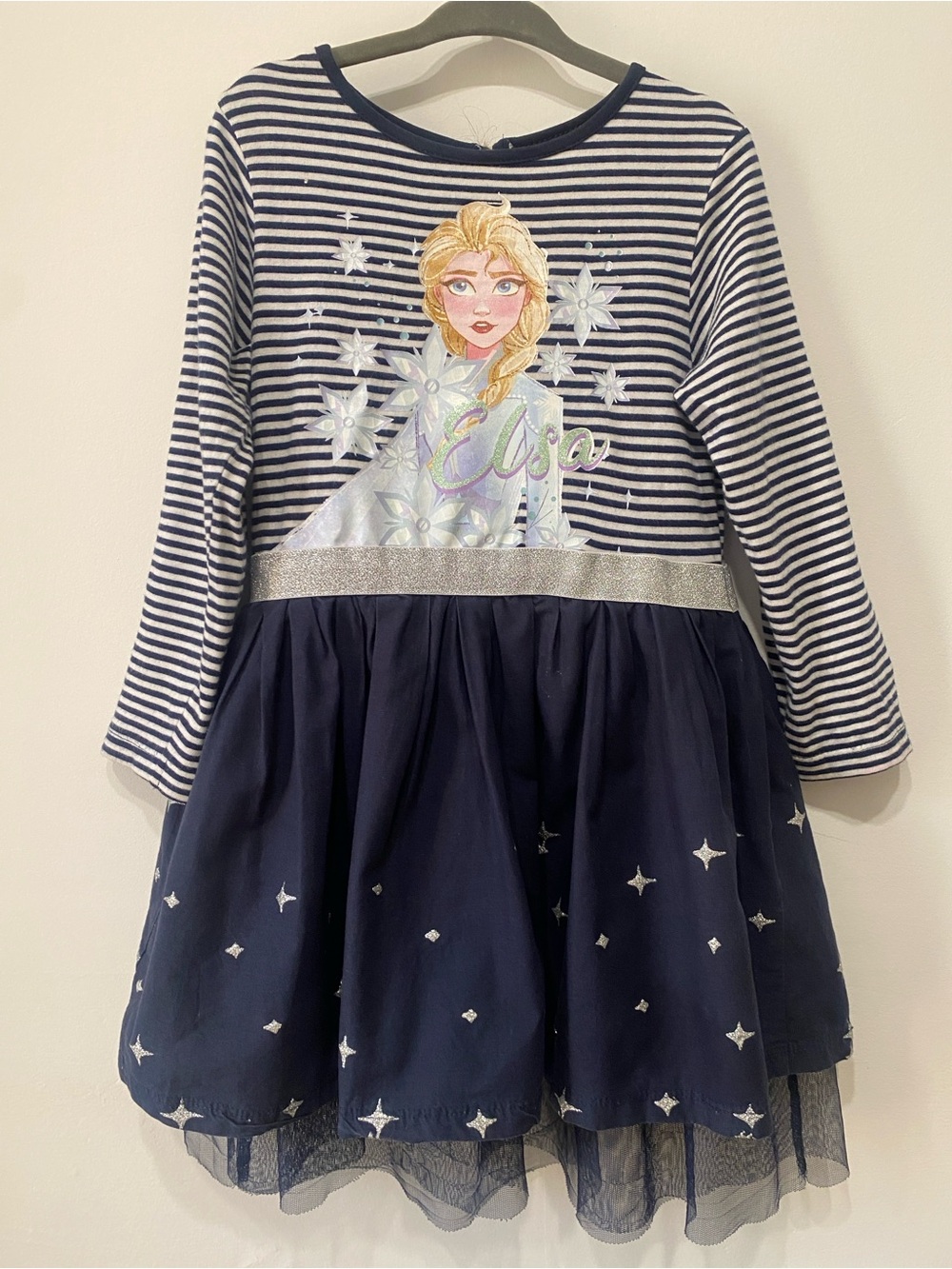 Disney Elsa Navy and White Striped Sparkle Dress
